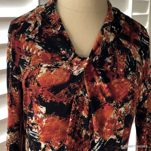 Preston & York Tops - Black & dark Orange Printed LS Knit Top Small